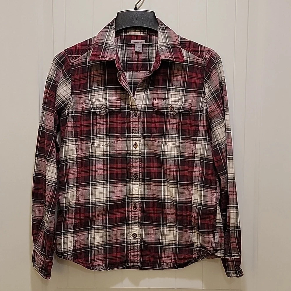 Carhartt Plaid Long Sleeve Flannel Button Down Shirt Size Small